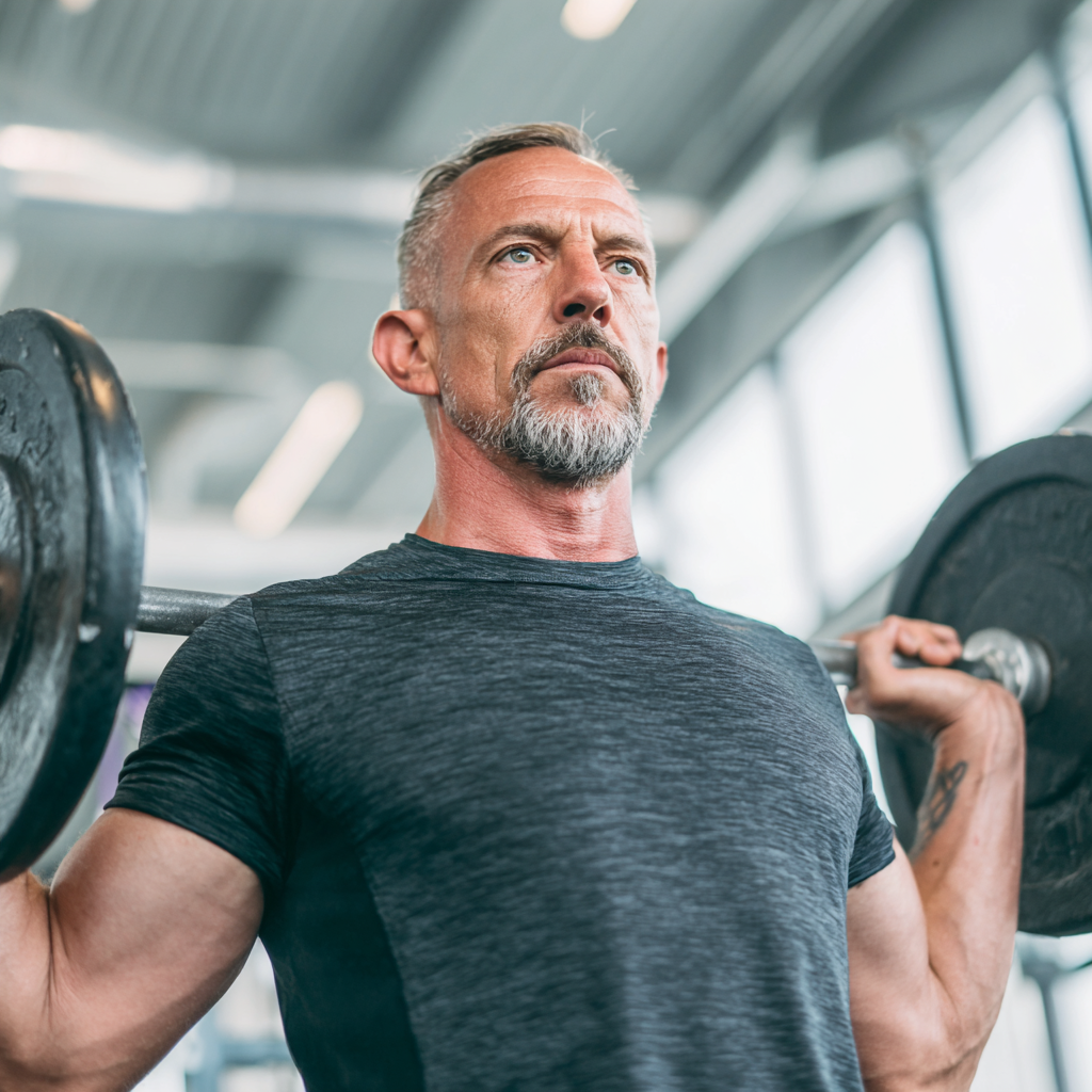Energetic middle-aged Ukrainian adults engaging in dynamic fitness training exercises with smiling expressions and determination